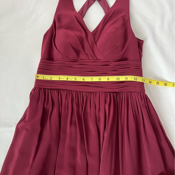 Azazie Natasha A-Line Pleated Chiffon Bridesmaid Dress Burgundy Size 4 - Picture 6 of 10